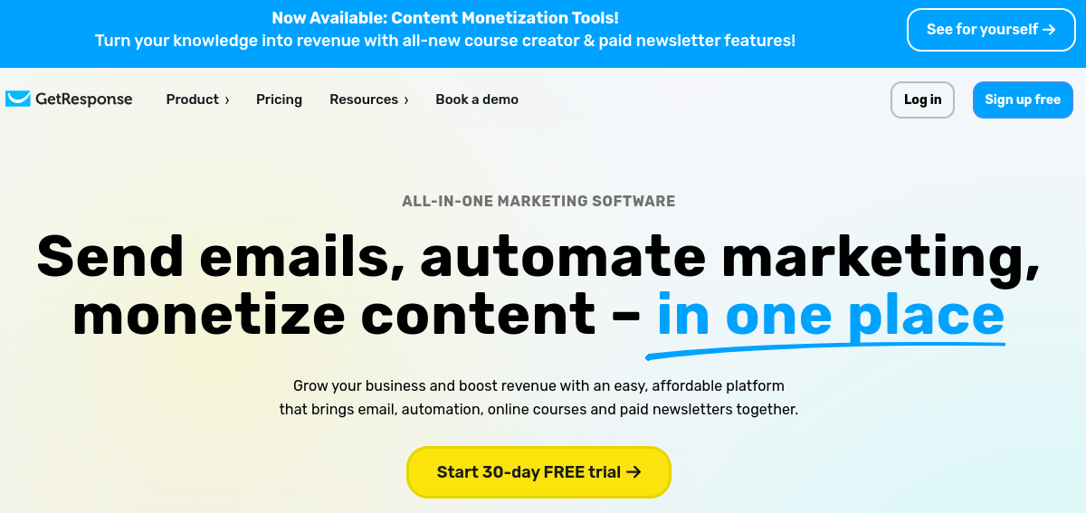 GetResponse homepage