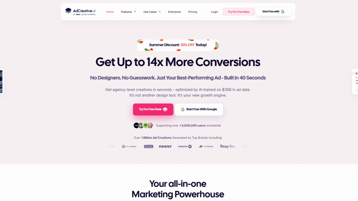 AdCreative AI Homepage