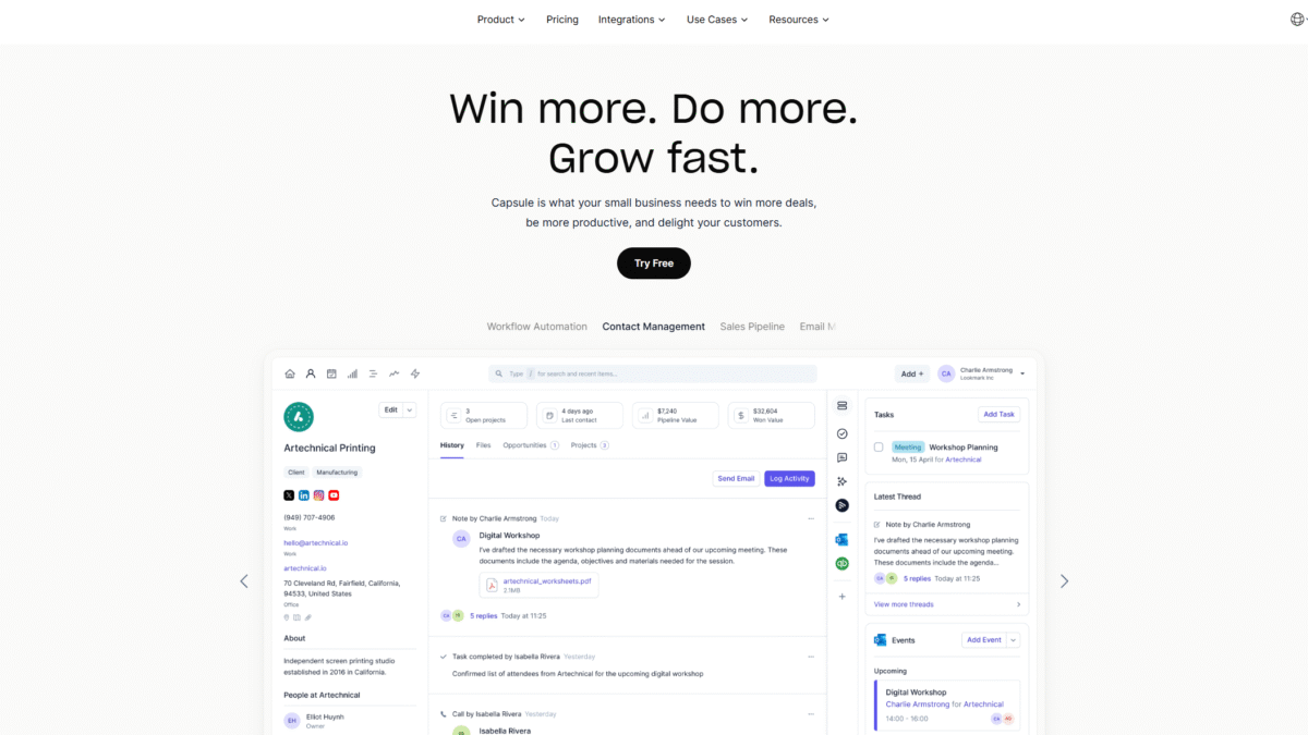 Capsule CRM Homepage