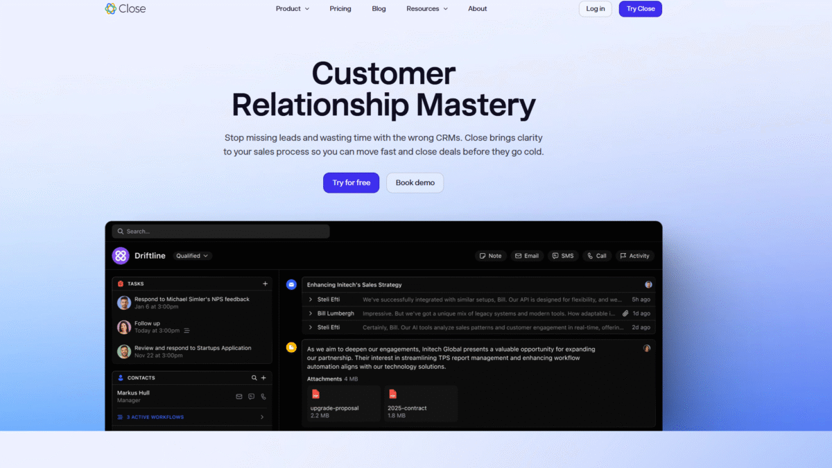 Close CRM Homepage