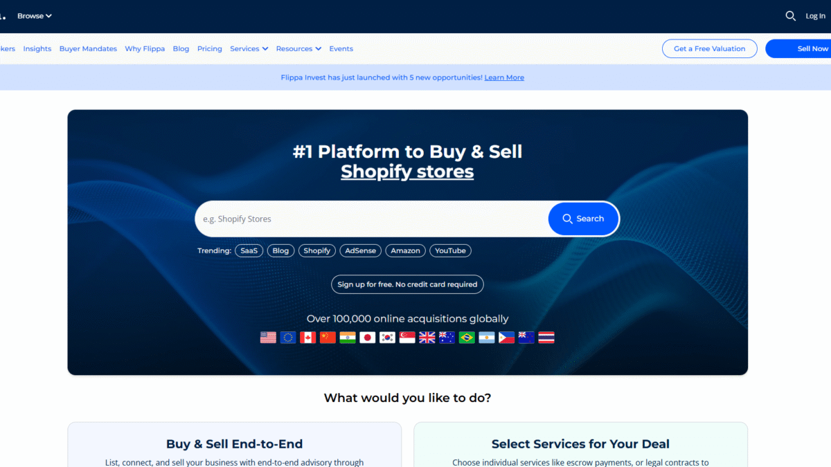 Flippa Homepage