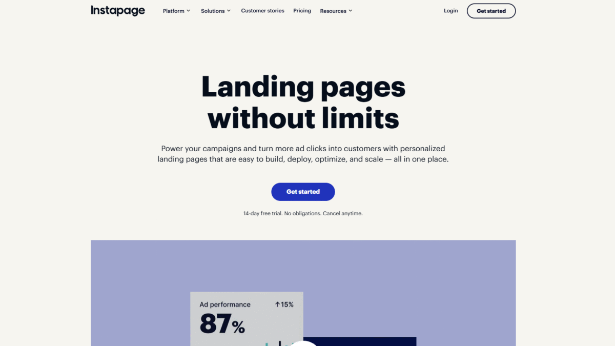 Instapage homepage