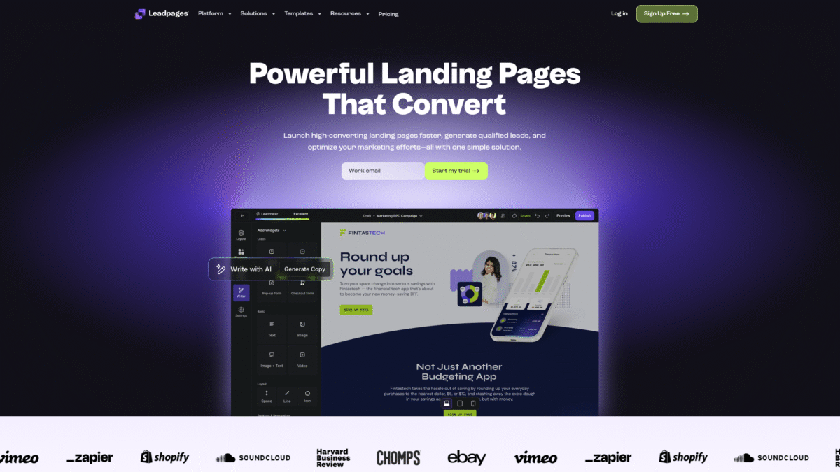 Leadpages Homepage