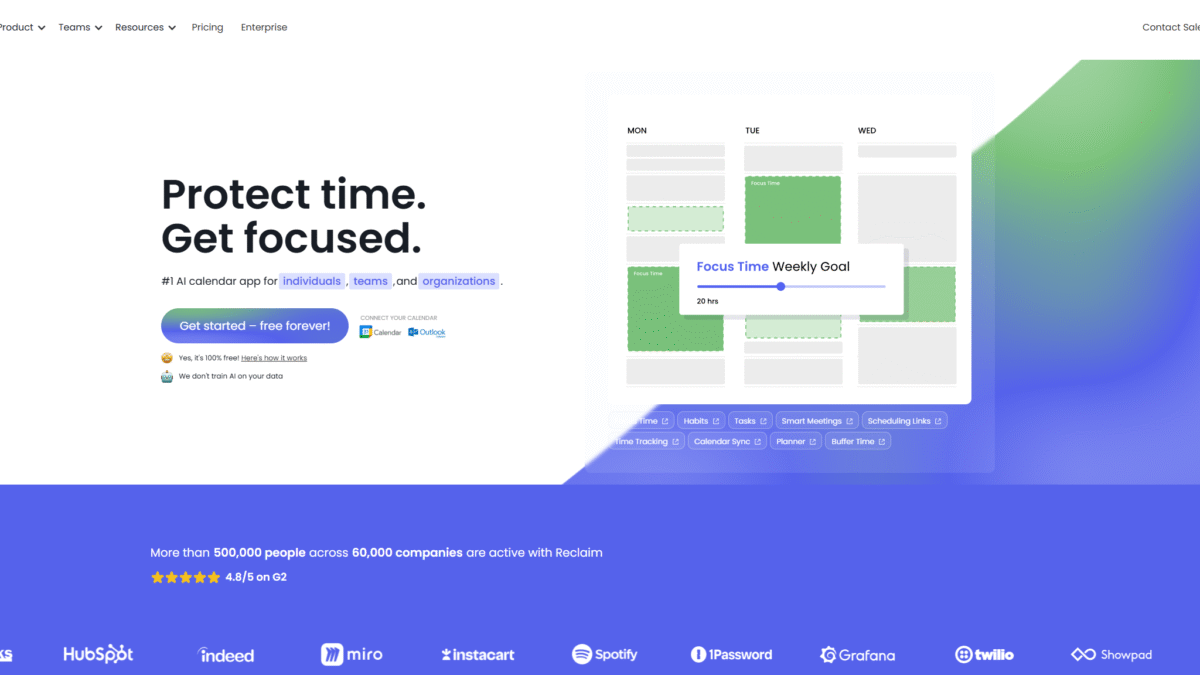 Reclaim AI Homepage