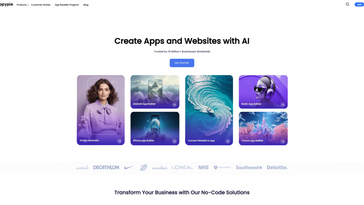 Appy Pie Homepage