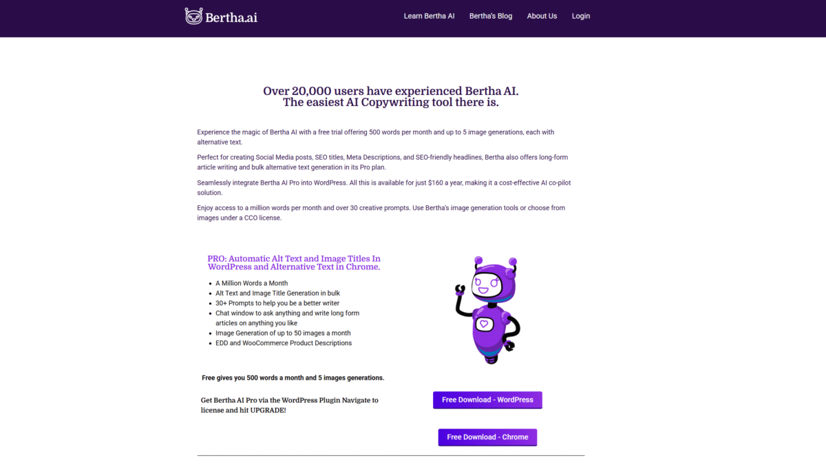 Bertha AI Homepage