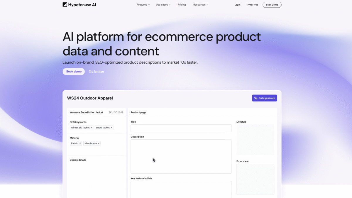 Hypotenuse AI Homepage