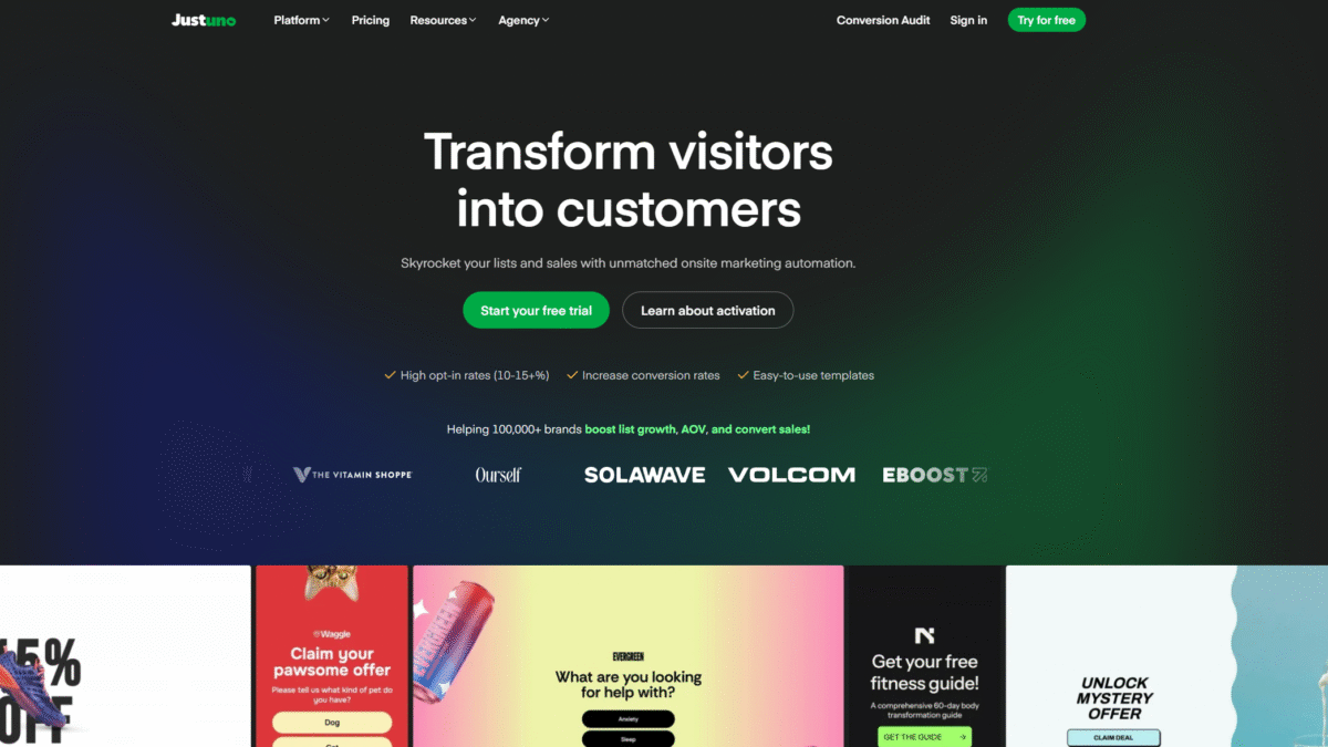 Justuno Homepage