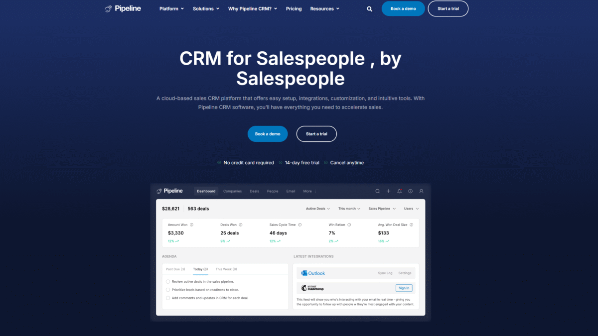 Pipeline CRM Homepage