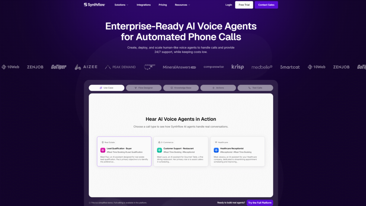 Synthflow Homepage