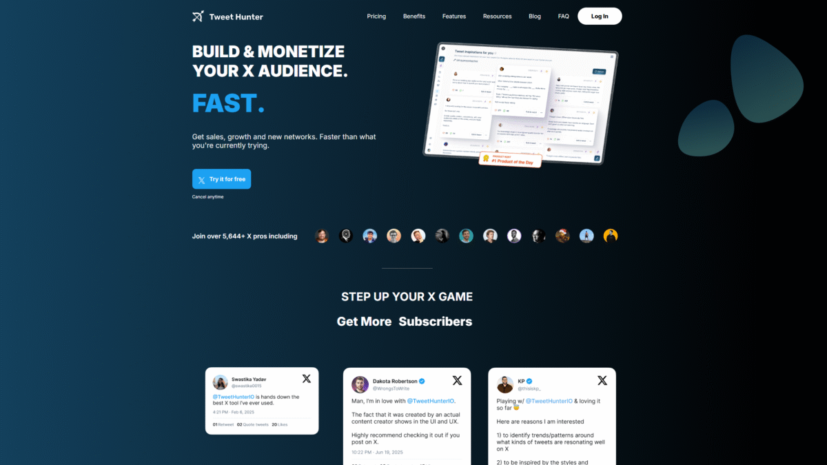 Tweet Hunter Homepage
