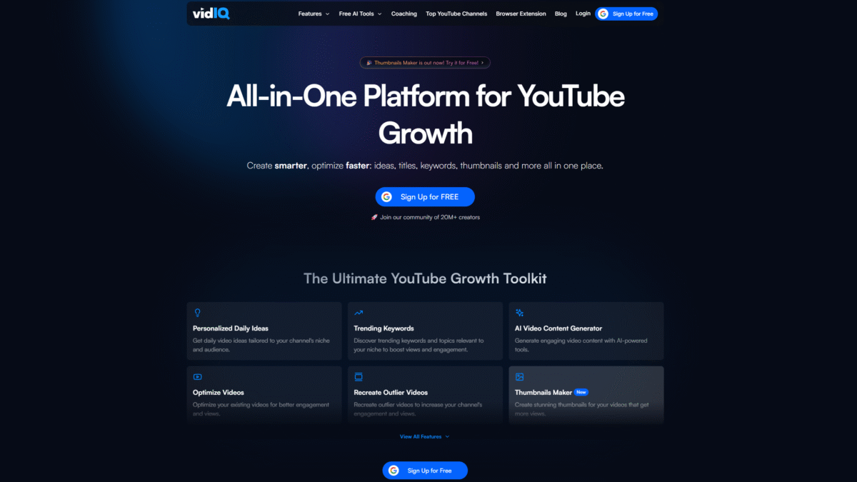 VidIQ Homepage