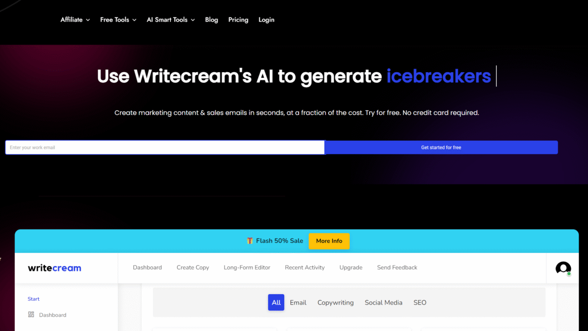 Writecream Homepage